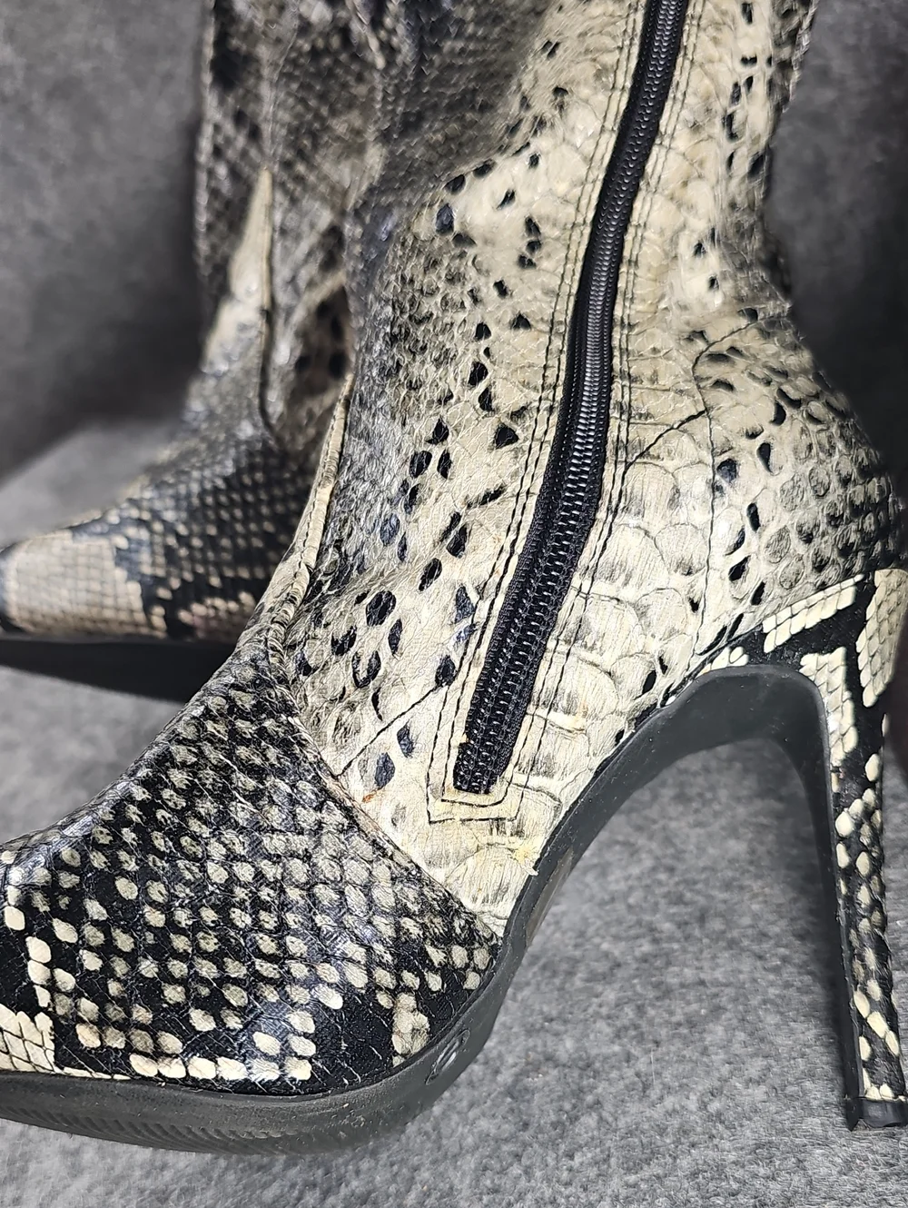 Fashion Nova Shoes Womens 7 Boots Faux Snakeskin OTK Tall Stiletto Partial Zip